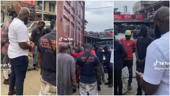 "How can I be part of this job?" Men gather around container of vehicles' spare parts, pray before opening