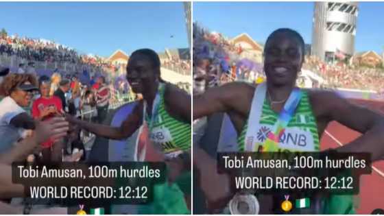 Tobi Amusan proudly raises shoulder to Kizz Daniel's Buga after setting world record as fastest female hurdler