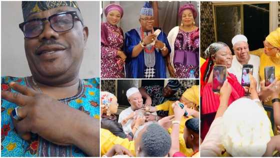 Nollywood's Ade Adenrele cries profusely as colleagues storm his house for 75th birthday, sweet videos emerge