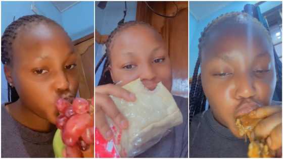 "Abeg travel o": Lady visits her friend with low appetite, enjoys her provisions, eats apples & Milo