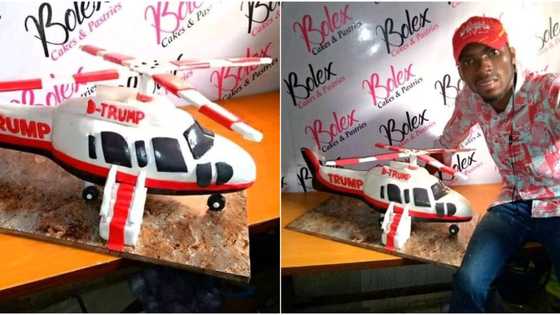 Nigerian man wows social media after baking Donald Trump helicopter cake (photos)