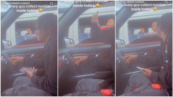 Man sitting in Benz collects lady's number inside holdup, she collects his phone, quickly types it