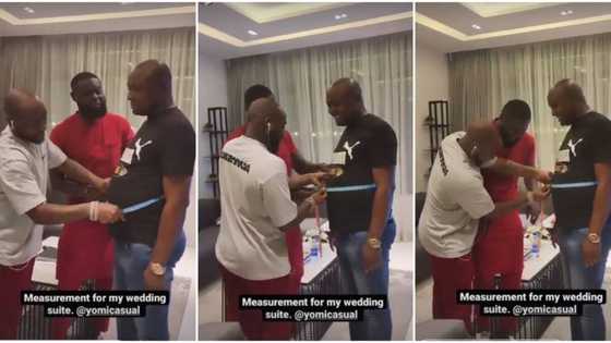 Davido helps Yomi Casual take Isreal’s measurement for his wedding suit, funny video trends, fans react