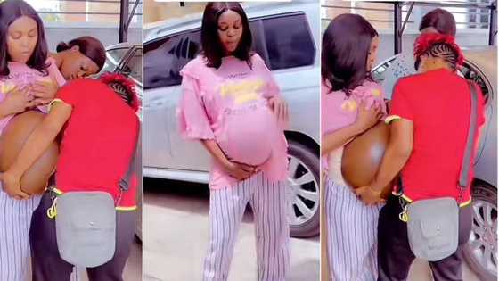 "It is very heavy": Nigerian lady wears fake baby bump in video, prays for childless women