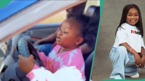 “Comot for road”: Small-sized actress Ebube Obi drives car for the 1st time, screams in excitement