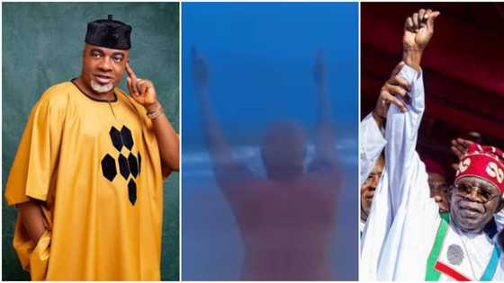 “Wetin be this?” Actor Olaiya Igwe goes unclad on the beach as he campaigns for Tinubu, video causes stir