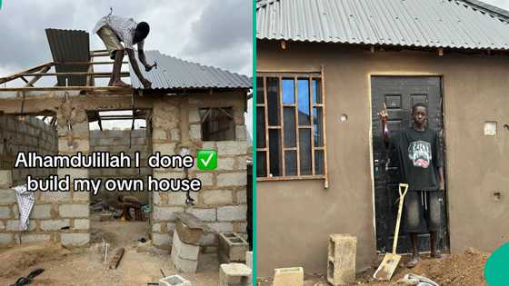 Young man celebrates as he builds bungalow from scratch, photos of small building go viral