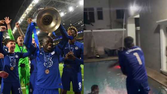 Video of Paul Okoye throwing money for friends inside his swimming pool goes viral after Chelsea UCL win