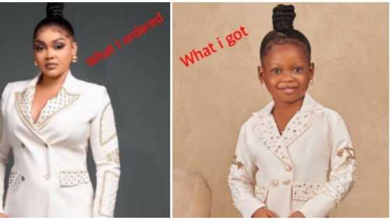 Fashionista in the making: Little girl replicates Mercy Aigbe's pantsuit look