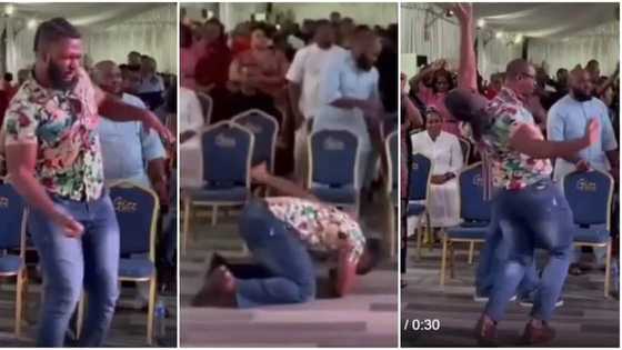 Video of tall young man's display of strange spiritual moves in church goes viral, gets people talking
