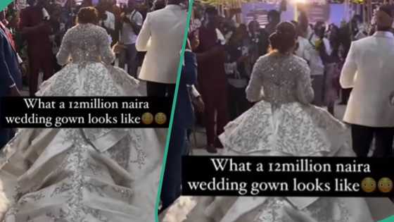 "Waste of fabric": Bride spends N12m on long wedding dress, netizens share mixed reactions