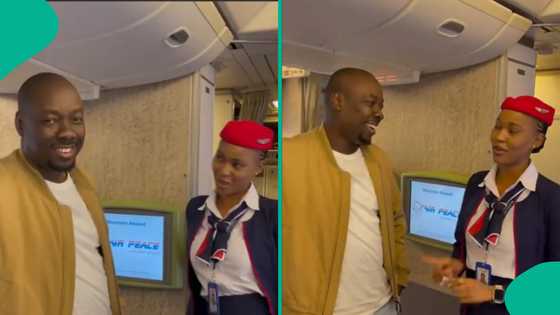 Airpeace flight attendant chats with billionaire Obi Cubana after he landed safely