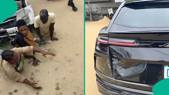 Bus driver hits costly Lamborghini, prostrates and begs owner in viral video, Nigerians react