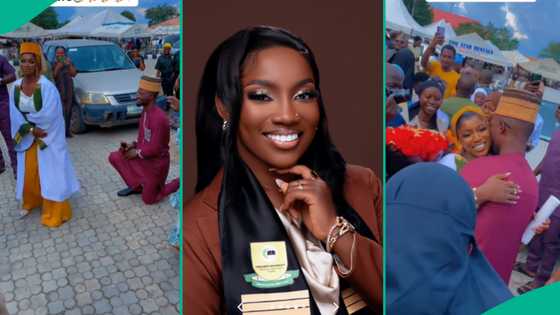 Lady cries as her boyfriend proposes to her on graduation day, emotional video trends