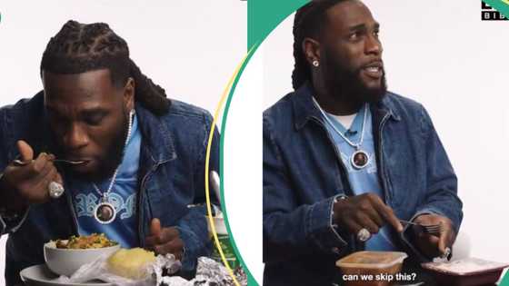 "What is that?" Clip of Burna Boy eating Eba and Egusi after rejecting Cauliflower Cheese goes viral