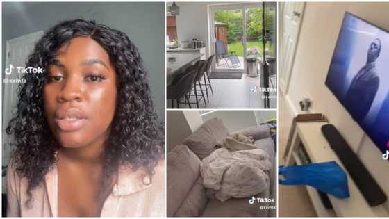 "This can't be in London": Nigerian lady shows interior of room she got for N317k in UK, finds TV in it