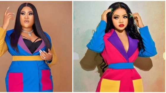 1 design, 2 stars: BBNaija star Nengi and actress Nkechi Blessing slay in colour blocking looks
