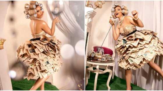 BBN's Maria looks stunning in vintage newspaper ruffle dress, rolls hair with empty drink cans