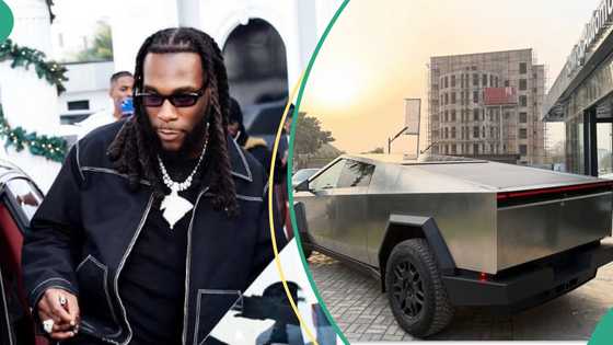 Burna Boy’s Tesla truck spotted as his team uses it as delivery van for street food, people react