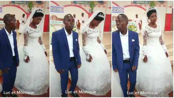 Was she forced? Bride squeezes face, refuses to smile beside her lively groom, video from wedding stuns many