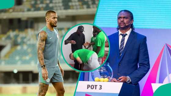 Fans hail Troost-Ekong as Super Eagles captain prostrates to greet Nwankwo Kanu, video