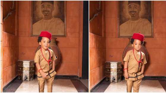 “Hand work of money”: Fans gush over Regina Daniels’ son as he poses like professional model in new photos