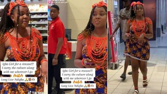 "I carry my culture everywhere": Fine Igbo girl storms mall in native attire and beads on her neck, video trends