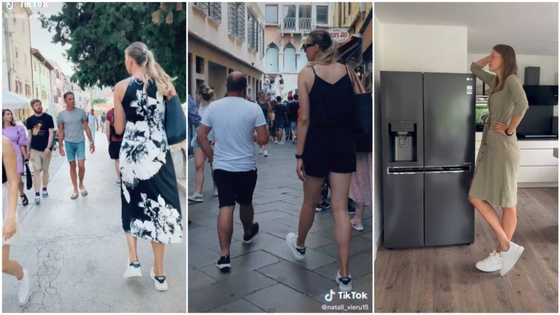 She kept growing till 22: Very tall oyinbo lady shares video of herself walking in public, many stare at her