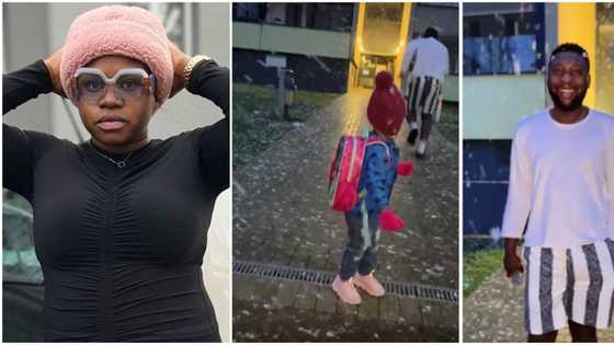 Actress Olaide Oyedeji's husband runs inside as he experiences snow after 5 months of being in Germany