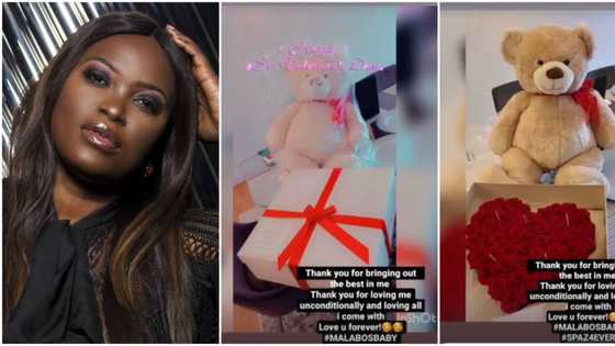 Valentine's Day: 2baba's US-based baby mama, Pero, spoiled silly by her lover, shows off gifts she got