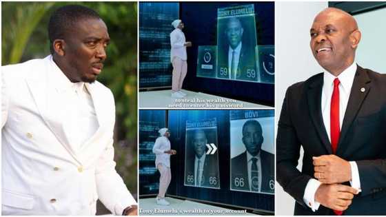 Tony Elumelu reacts as comedian Bovi tries to use AI to steal his identity, transfer billions, video trends