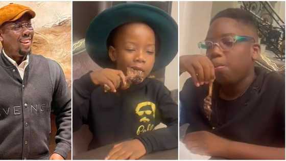 Dorime level: Obi Cubana's kids devour huge chunks of meat in video, billionaire hails them over enjoyment