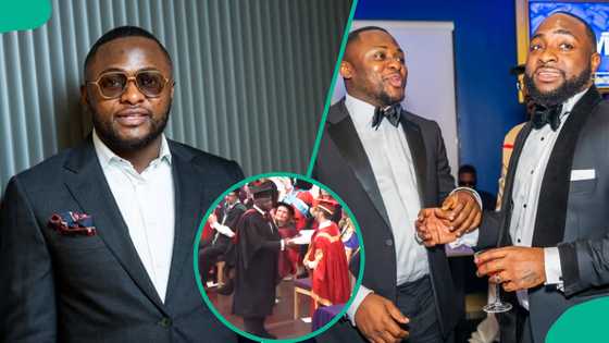 Davido, others react as Ubi Franklin bags Law degree from foreign university: “Nothing but respect”