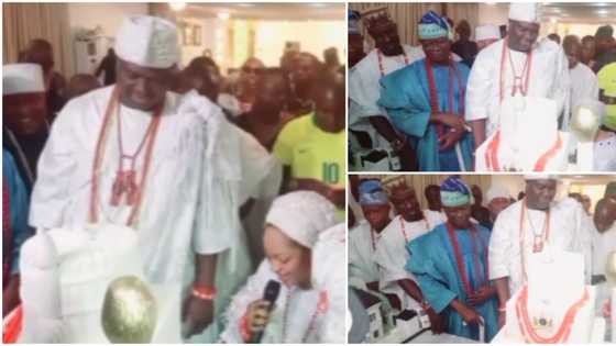 Ooni of Ife emotional as Olori Silekunola kneels, eulogises him in Yoruba before crowd at surprise birthday