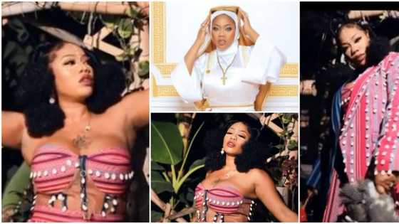 Toyin Lawani dresses up as hot and sultry traditionalist after facing backlash for rocking racy nun outfit
