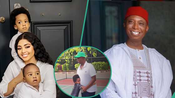 Ned Nwoko shares video of himself playing sports with Regina Daniels' children, ignores criticisms