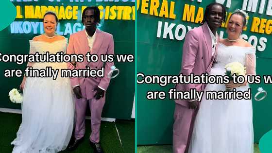 Young Nigerian man gets married to Oyinbo woman, shares adorable wedding video, many react