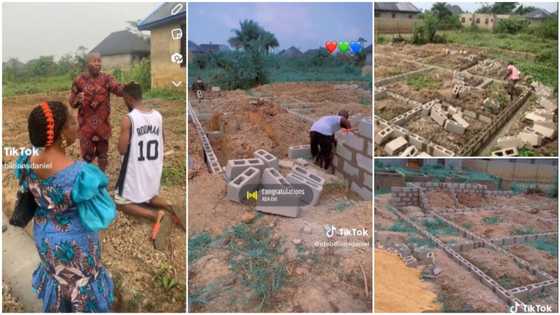 "I pray mine comes soon": Nigerian man buys land & lays foundation; kneels on site to appreciate God in video