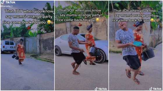 Video captures moment man couldn't stop dancing when he saw his mum come back home with party jollof rice