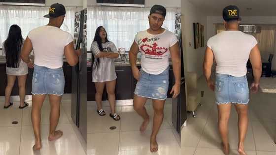 "He looks good": Man gets angry, wears his girlfriend's jean skirt after she wore his shirt, video goes viral