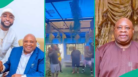 Video as Davido's uncle, Governor Adeleke, shows some dance moves after hearing singer's new song