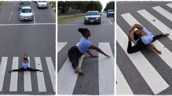 "I got scared": Lady sits in middle of expressway, opens her legs wide in yoga posture as cars wait for her