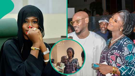 Video as man kneels to spray 2Baba's wife Natasha Osawaru money at her low-key b'day party