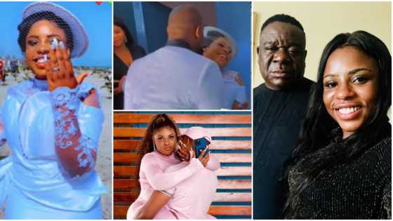 Is he someone’s husband? Reactions as Mr Ibu’s daughter continues to hide boo's face on their wedding day