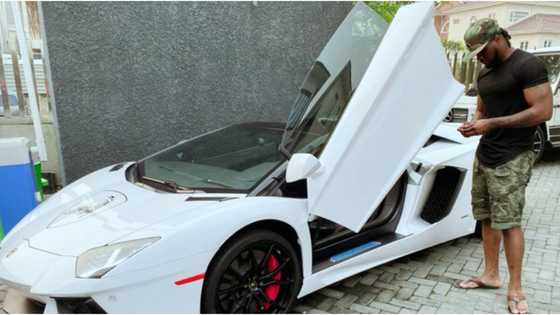 Singer Peter Okoye shows off expensive white Lamborghini Aventador sports car in new photo