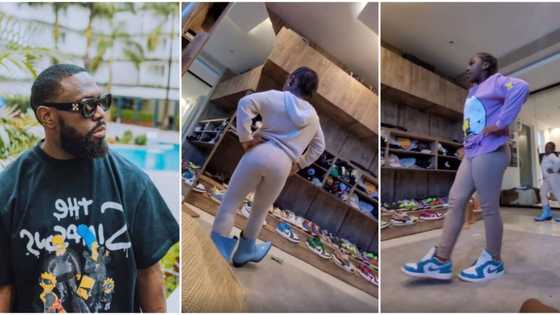 Singer Timaya shares funny video as daughters raid his closet, rock his oversized shoes, fans react