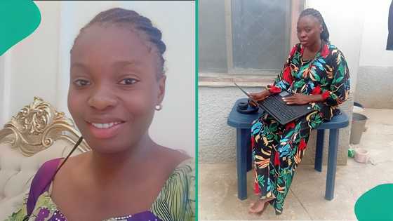 Lady who bought personal laptop shows off simple workspace, seeks help finding online job
