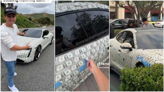 "Come to my country": Man covers his car with dollars, people pick free money, run