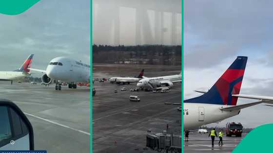 Lady shares clear video of moment tail of two airplanes collided in DC airport during take-off