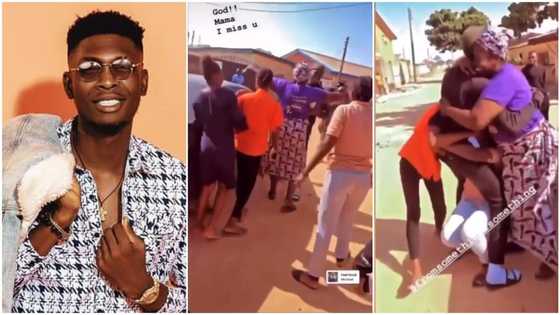 Emotional moment BBNaija's Sammie reunites with mother and sisters, they hug him tight in video